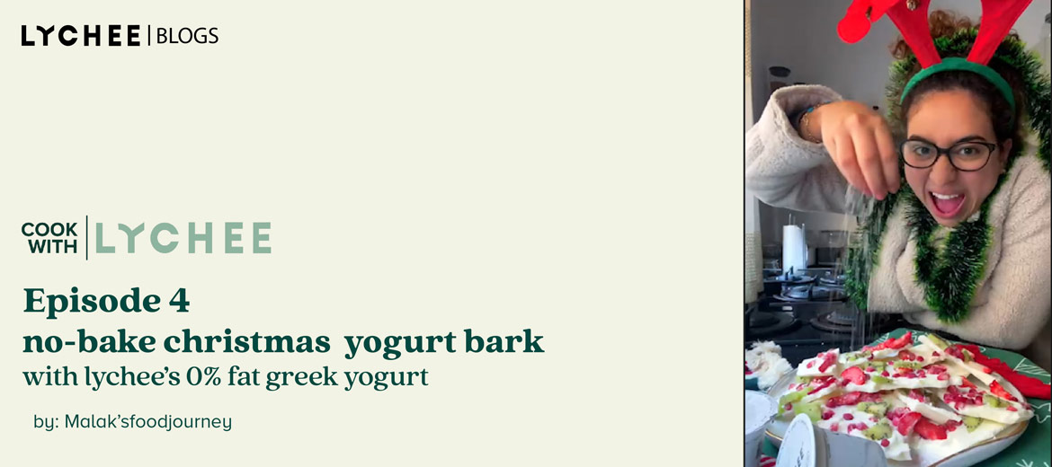 NO BAKE Christmas Yogurt Bark dessert using Lychee’s 0%fat Greek yogurt 1