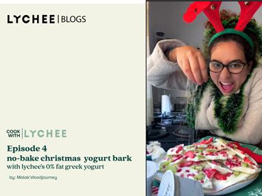 NO BAKE Christmas Yogurt Bark dessert using Lychee’s 0%fat Greek yogurt